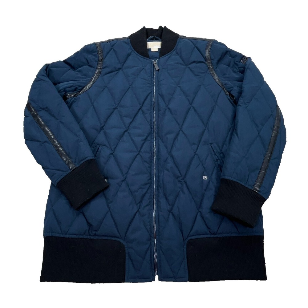 Michael Kors Jacket Men Medium Blue Black Quilted Puffer Coat Down Fill Navy